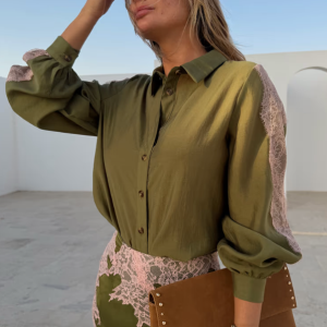Never Fully Dressed Olive & Pink Lace Marley Shirt