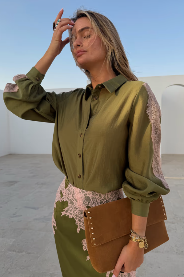 Never Fully Dressed Olive & Pink Lace Marley Shirt