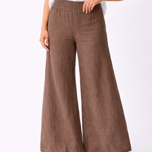 Suzy D Seraphina Linen Wide Pant with Shirred Waistband