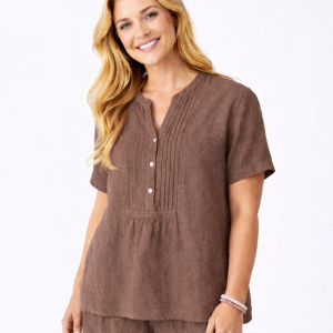 Suzy D Scarletta Linen Smocked Short Sleeve Top
