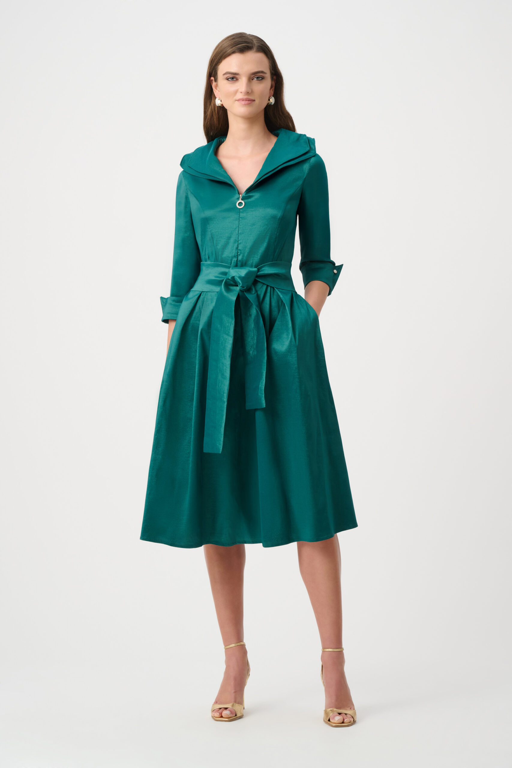 Joseph Ribkoff Signature | Stretch Taffeta Fit And Flare Dress With Lapel Collar