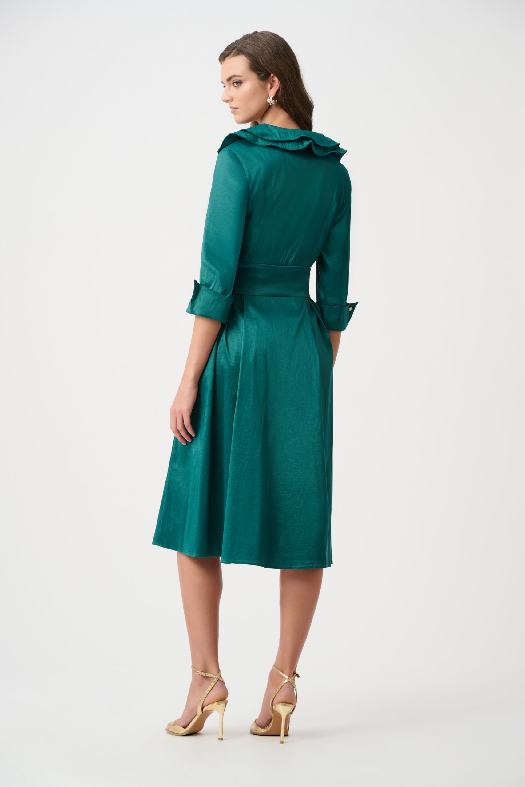 Joseph Ribkoff Signature | Stretch Taffeta Fit And Flare Dress With Lapel Collar