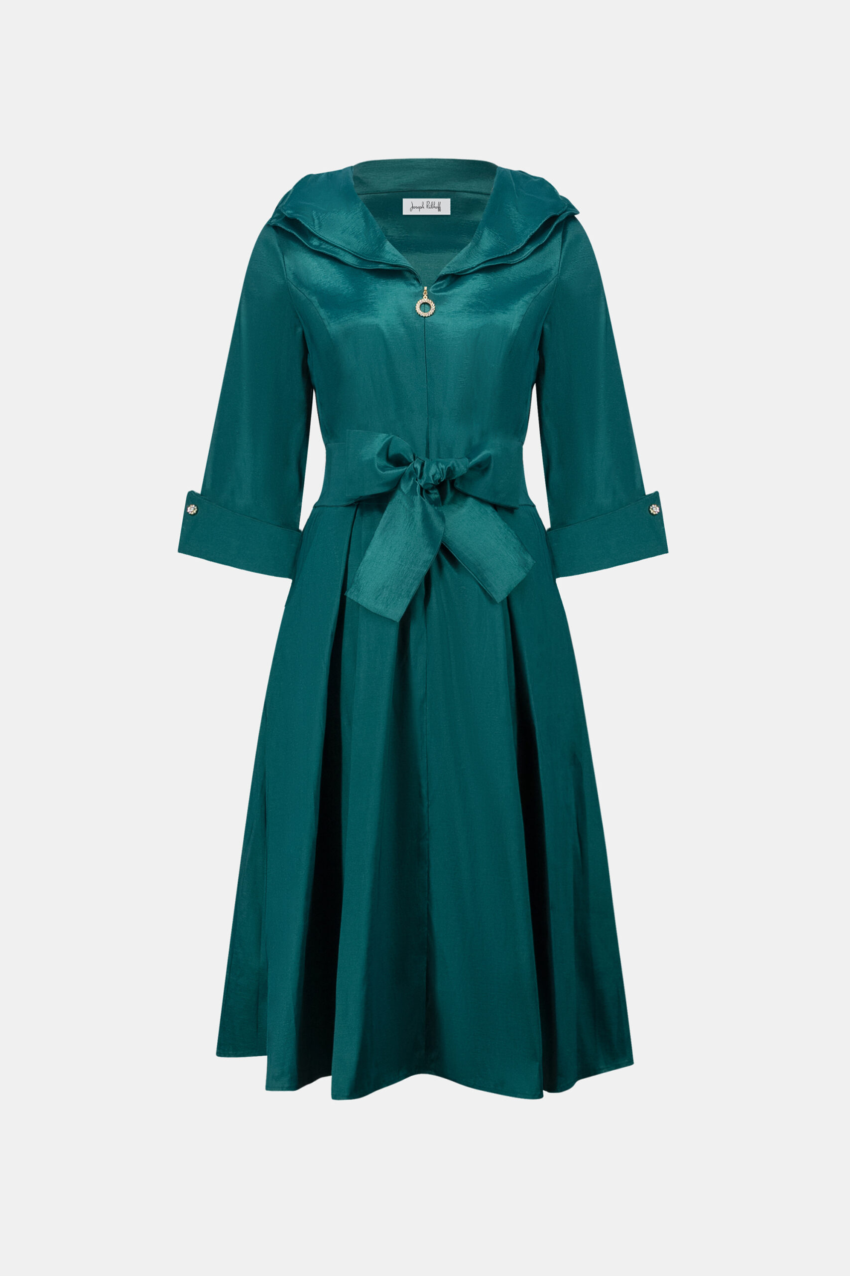 Joseph Ribkoff Signature | Stretch Taffeta Fit And Flare Dress With Lapel Collar