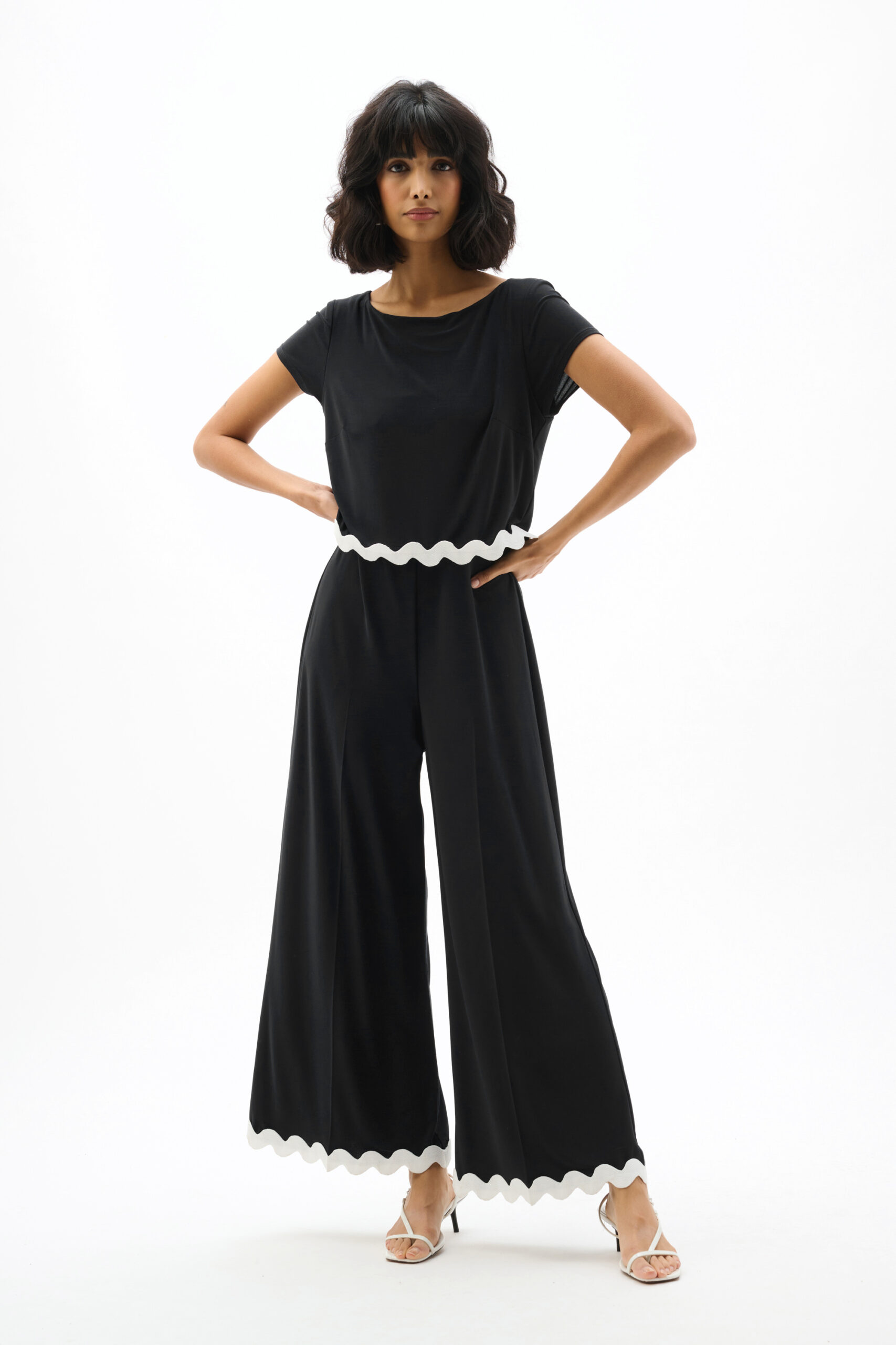 Joseph Ribkoff Silky Knit Culotte Jumpsuit With Contrast Trim