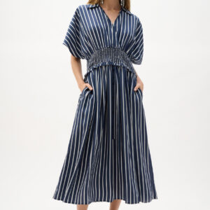 Joseph Ribkoff Flowy Poplin Stripe Print Fit And Flare Dress