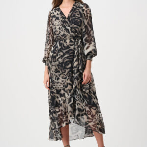 Joseph Ribkoff Signature | Chiffon Printed Fit and Flare Wrap Dress