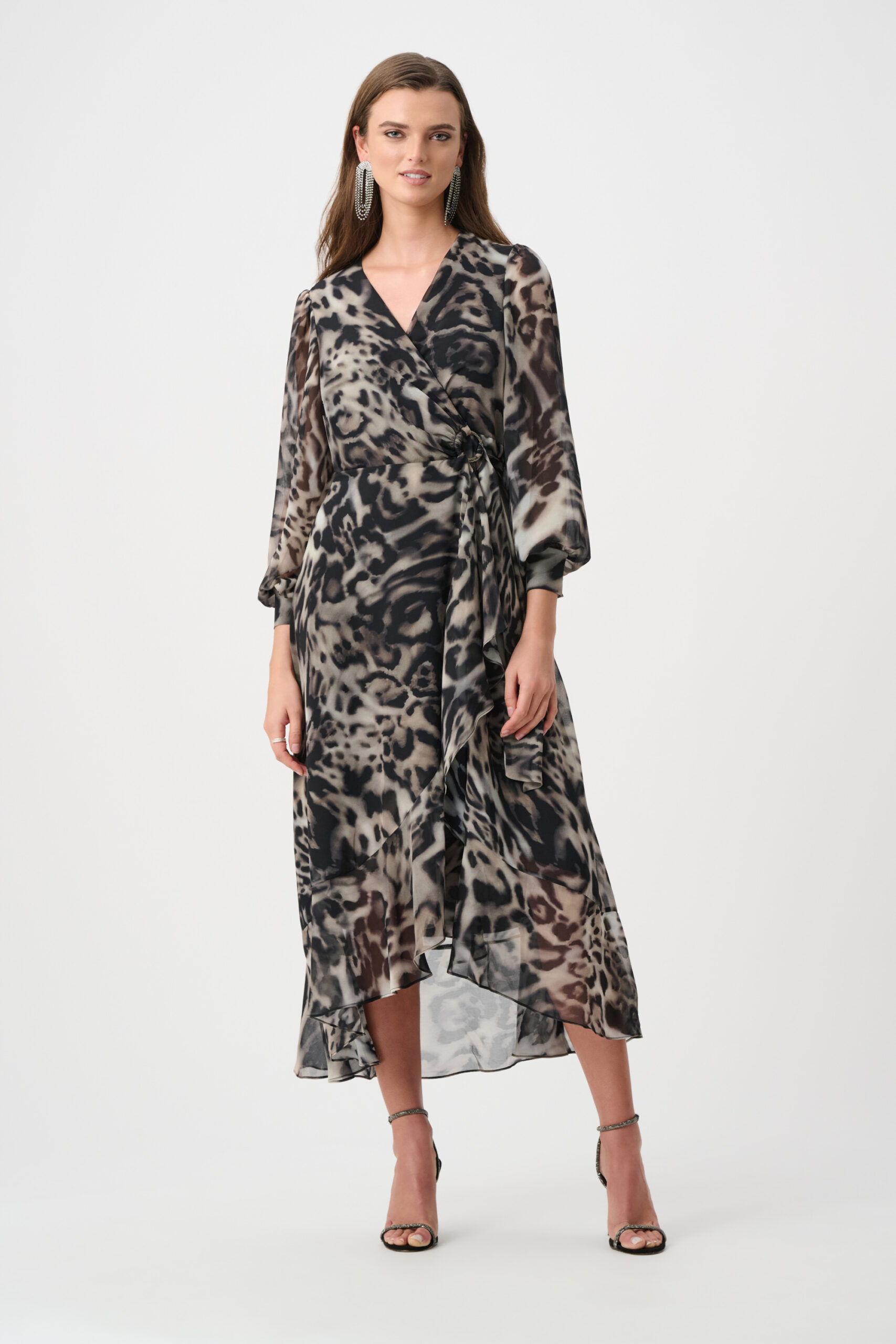 Joseph Ribkoff Signature | Chiffon Printed Fit and Flare Wrap Dress