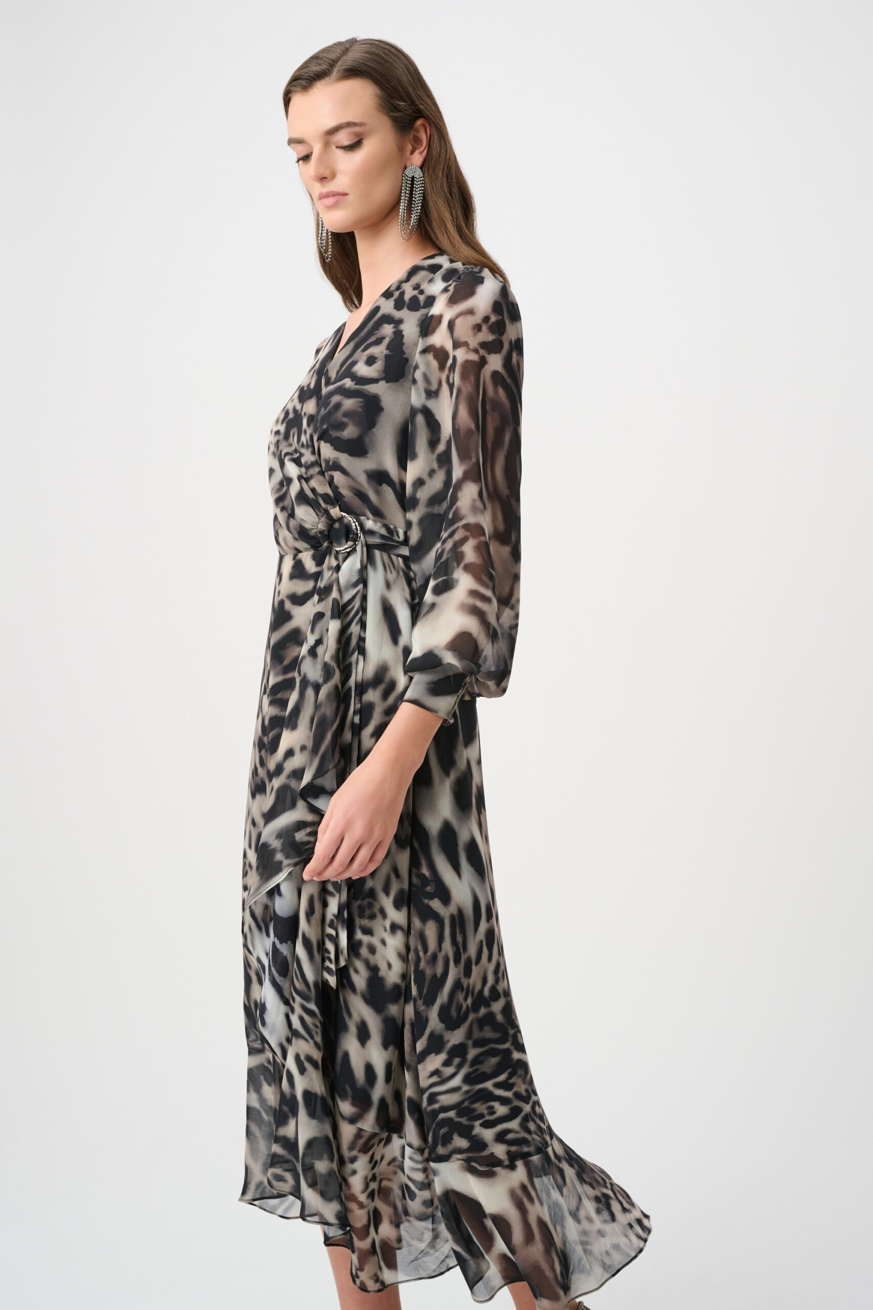 Joseph Ribkoff Signature | Chiffon Printed Fit and Flare Wrap Dress