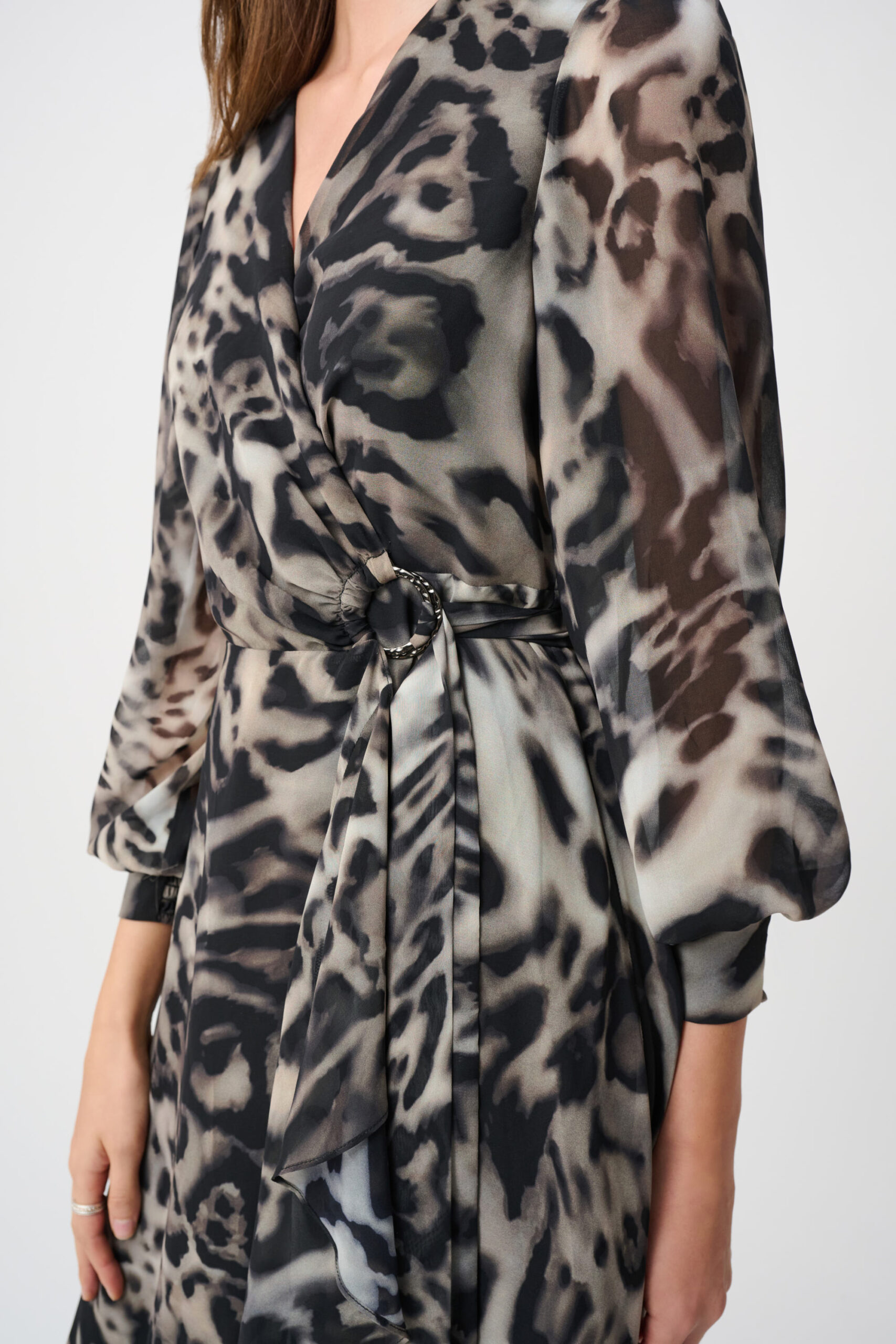 Joseph Ribkoff Signature | Chiffon Printed Fit and Flare Wrap Dress