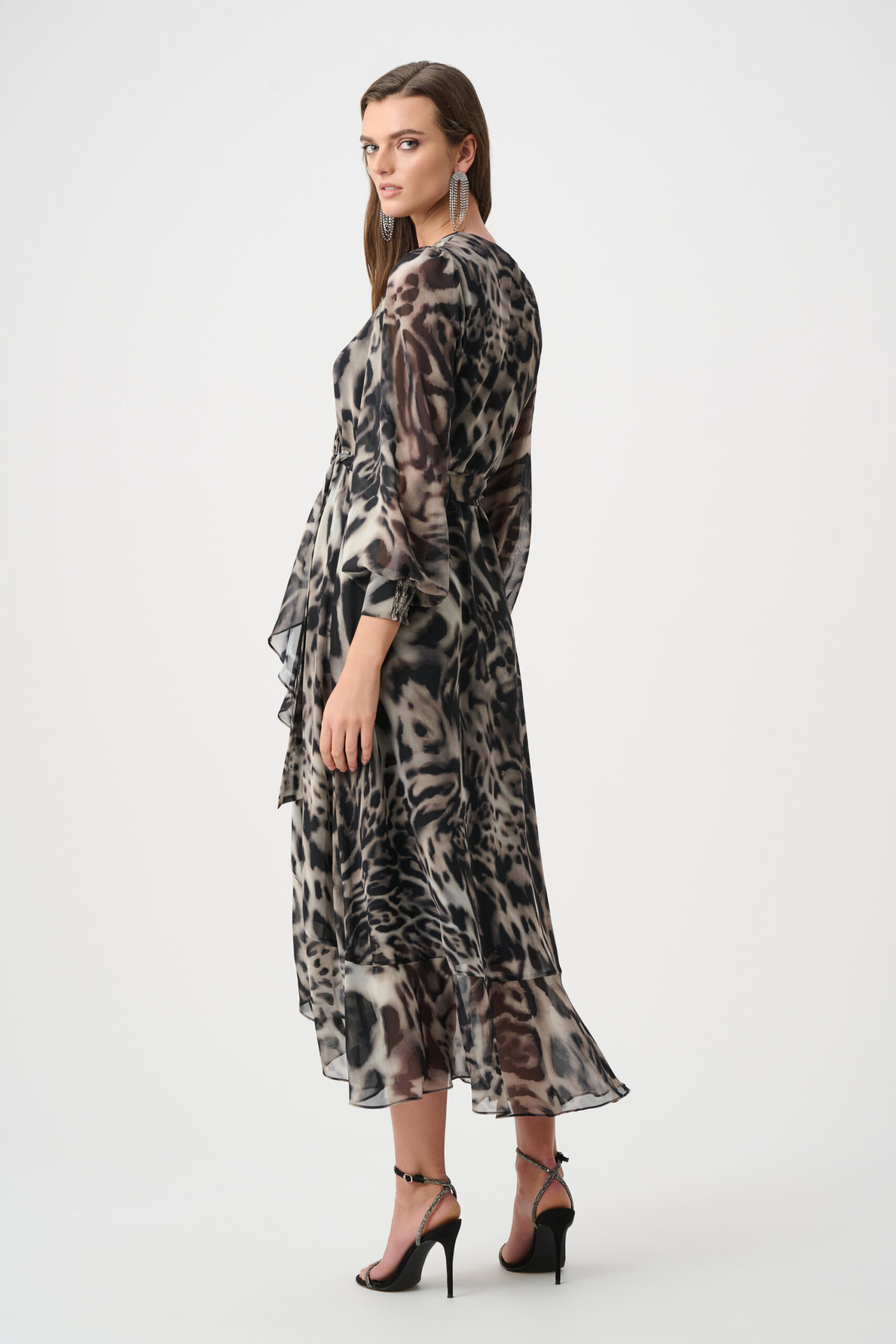 Joseph Ribkoff Signature | Chiffon Printed Fit and Flare Wrap Dress