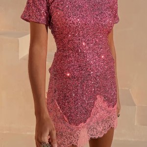Never Fully Dressed Pink Sequin Mini Maeva Skirt