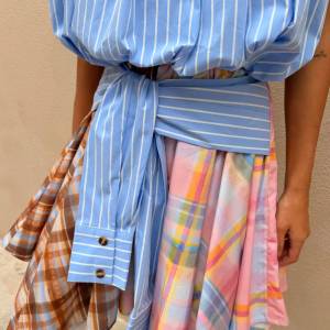 Never Fully Dressed Check Asymmetric Mini Skirt with Stripe Detail