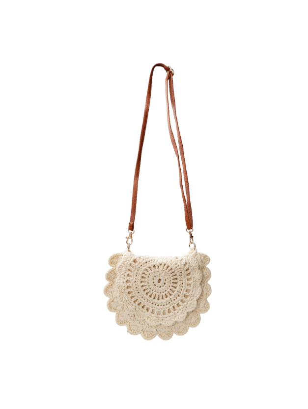 Black Colour Crochet Mini Bag - Cream