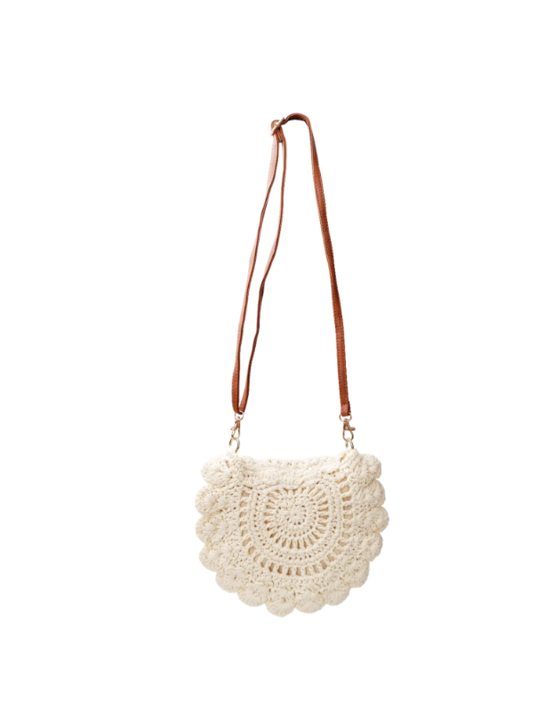 Black Colour Crochet Mini Bag - Cream