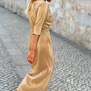 Never Fully Dressed Gold Plisse Dress