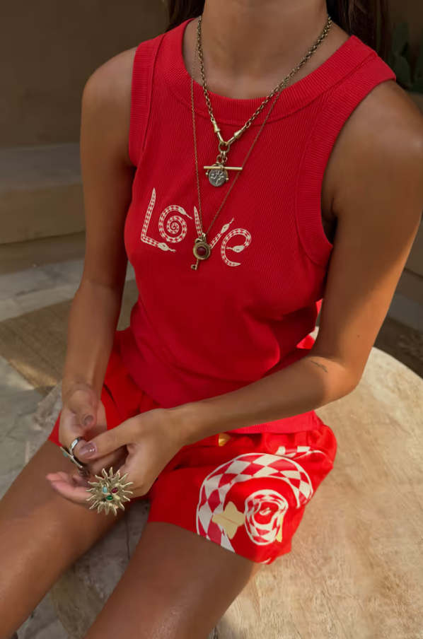 Never Fully Dressed Red Snake Love Rib Tank