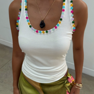 Never Fully Dressed White Beaded Rib Tank