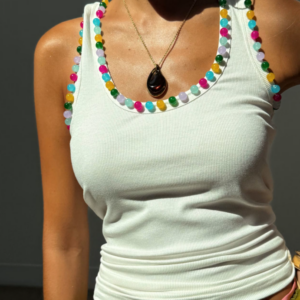 Never Fully Dressed White Beaded Rib Tank