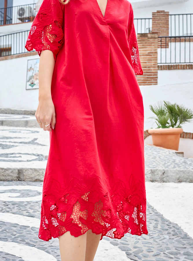 Black Colour Long Dress - Red