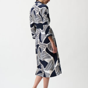 Joseph Ribkoff Satin Back Crepe Geometric Print Shirt Dress With Sash