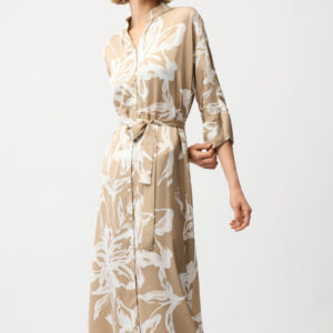Joseph Ribkoff Recycled Satin Floral Print Trapeze Shirt Dress With Sash