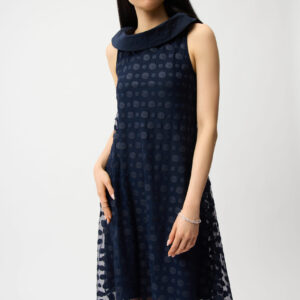 Joseph Ribkoff Dot Embroidered Mesh Handkerchief Dress With Cowl Collar