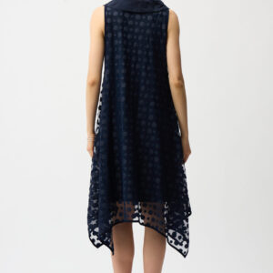 Joseph Ribkoff Dot Embroidered Mesh Handkerchief Dress With Cowl Collar