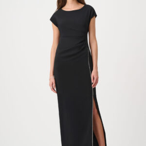 Joseph Ribkoff Signature | Scuba Crepe Sheath Gown With Rhinestones Piping