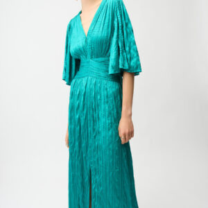 Joseph Ribkoff Satin Fit and Flare Pleated Dress with Knot Waist Detail