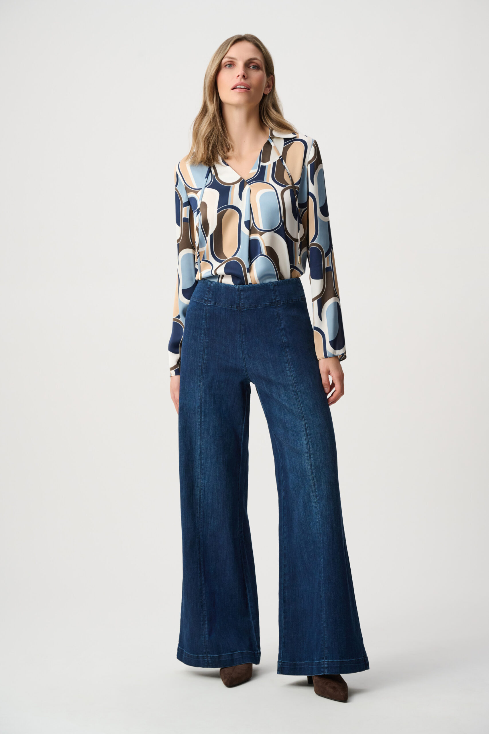 Joseph Ribkoff Featherweave Denim Palazzo High-Rise Pull-On Jeans