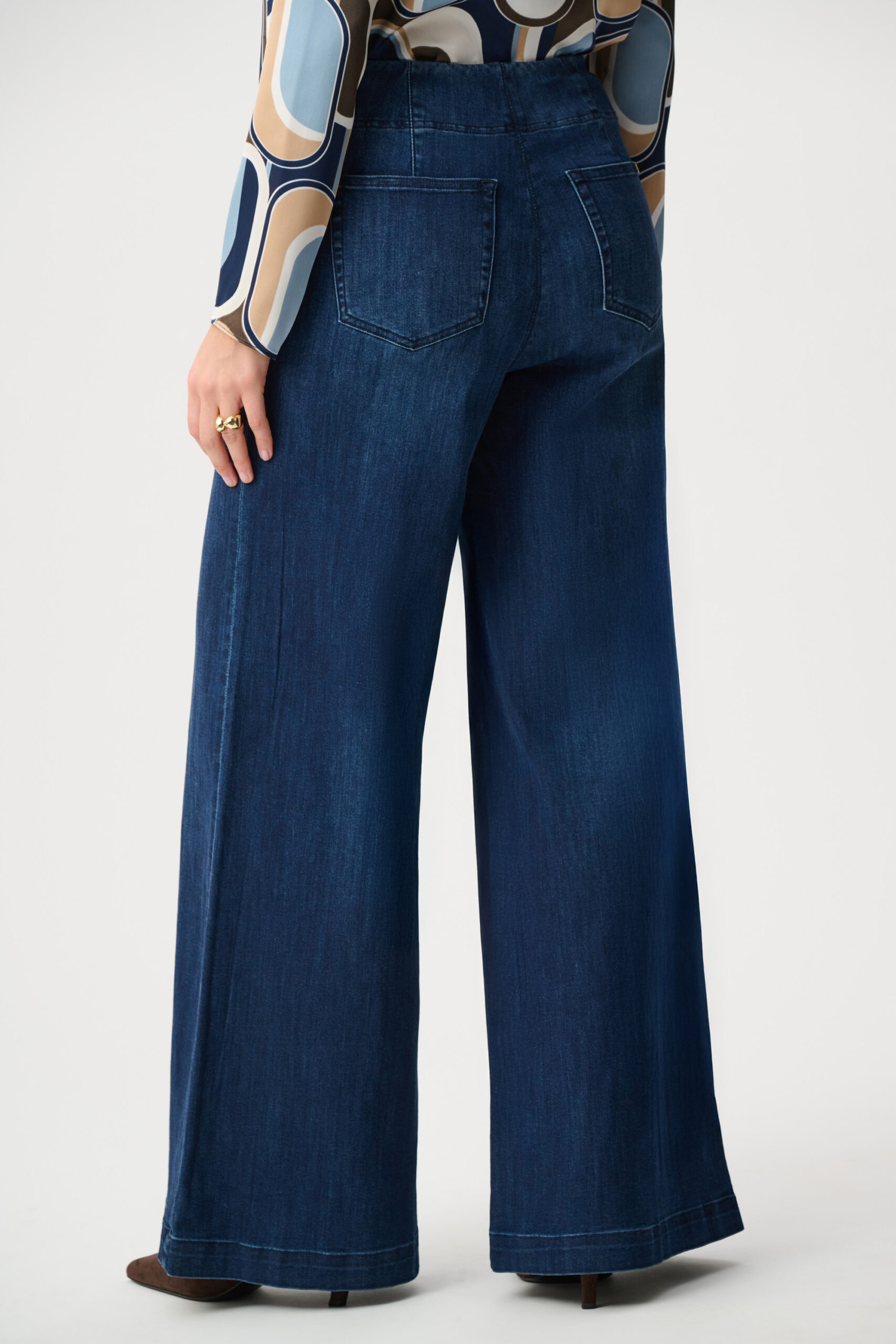 Joseph Ribkoff Featherweave Denim Palazzo High-Rise Pull-On Jeans