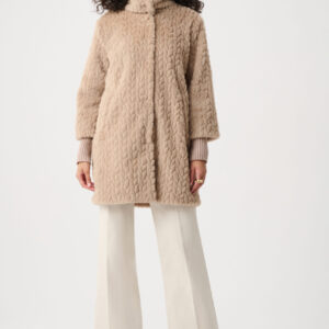 Joseph Ribkoff Textured Faux Fur Mock-Neck Coat