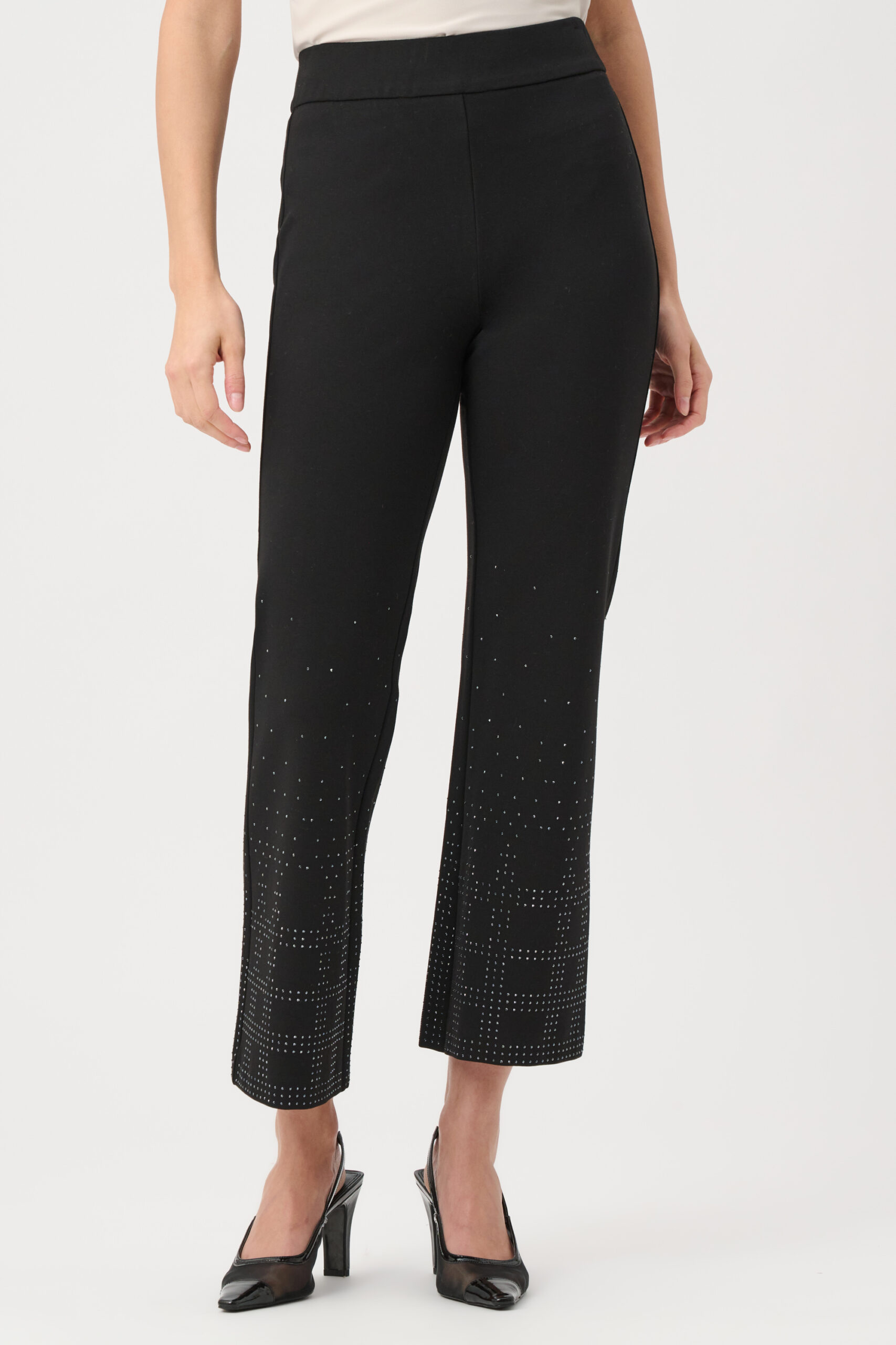 Joseph Ribkoff Heavy Knit Flared Pull-On Pants With Rhinestone Detail