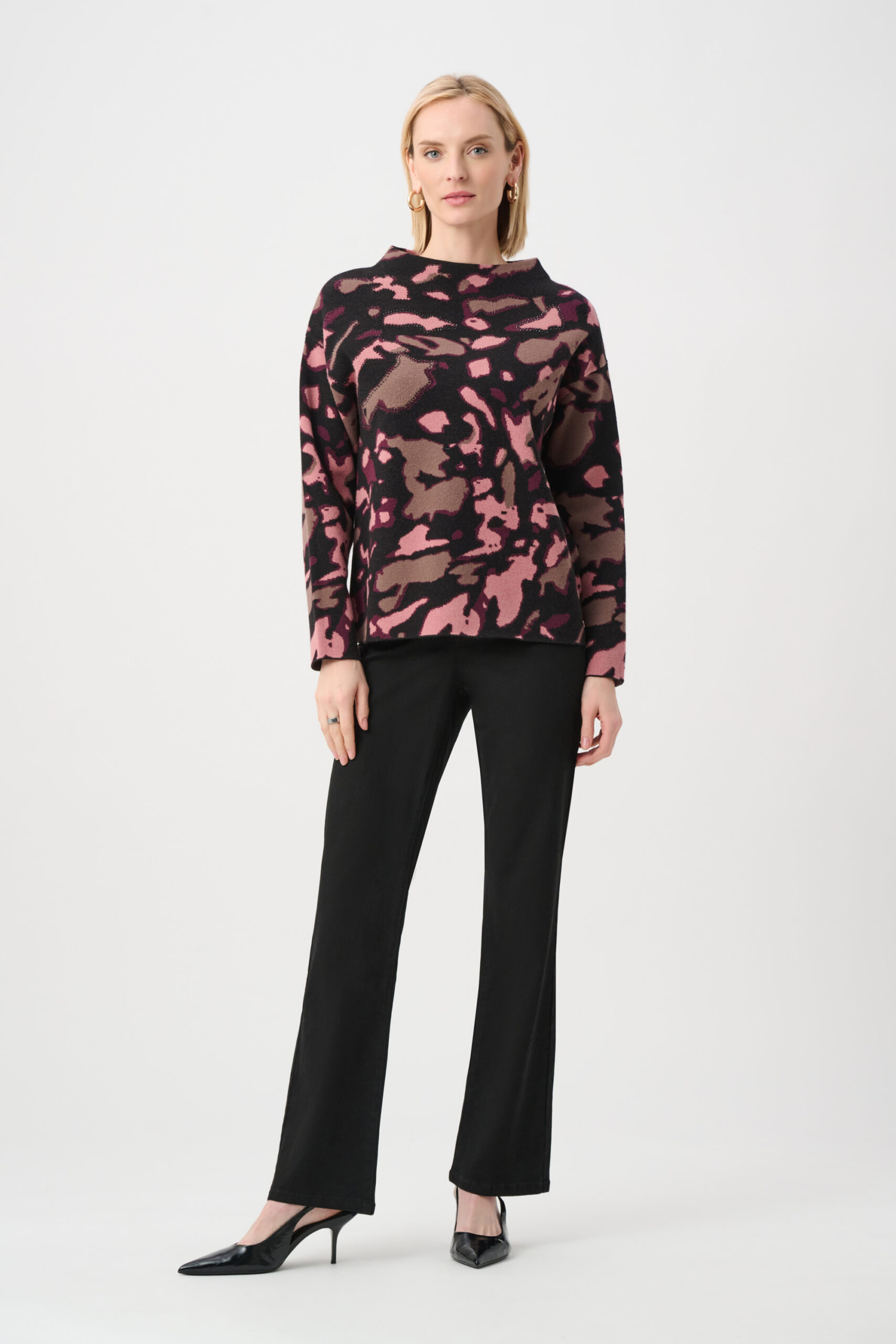 Joseph Ribkoff Abstract Jacquard Sweater With Rhinestone Detail