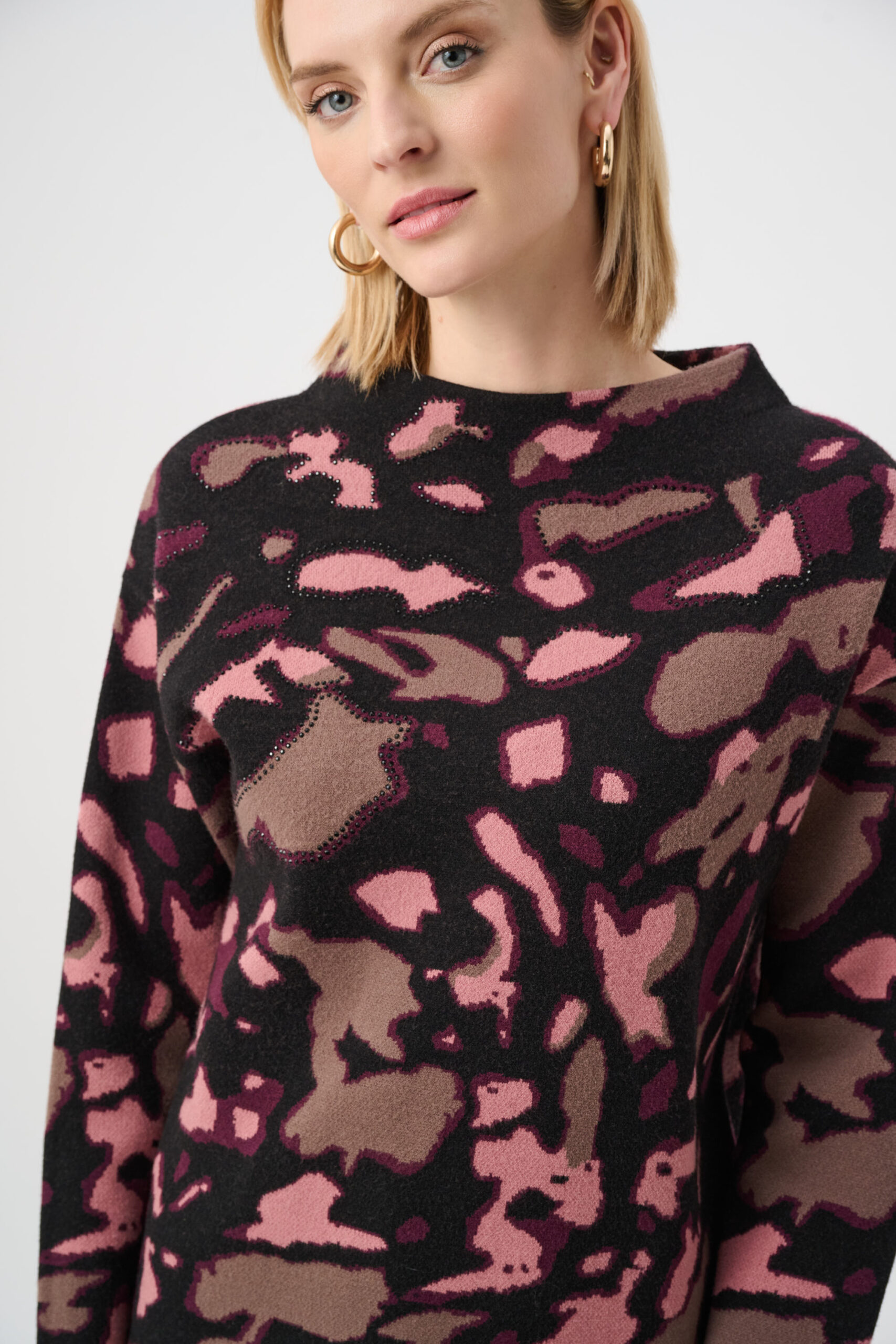 Joseph Ribkoff Abstract Jacquard Sweater With Rhinestone Detail