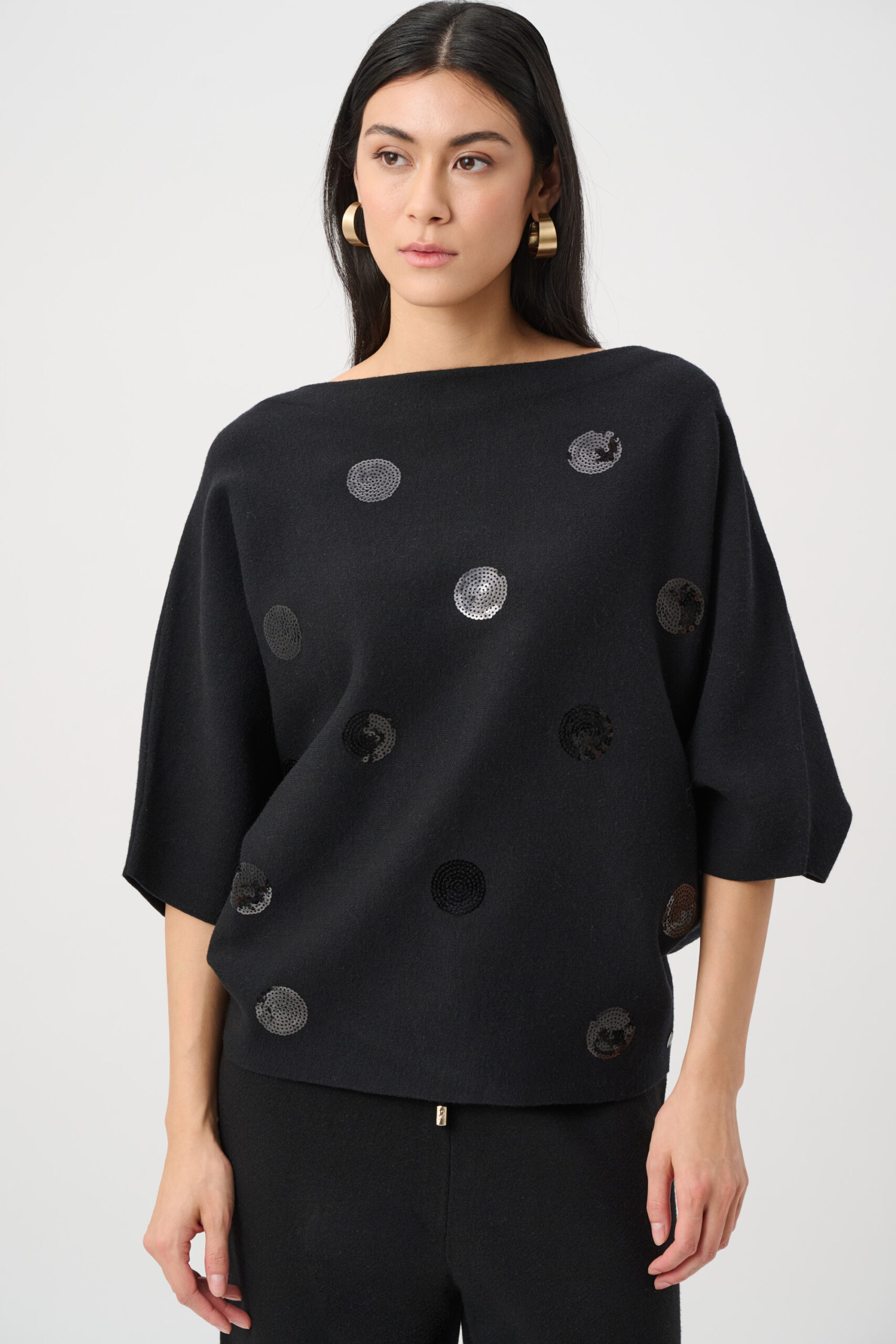 Joseph Ribkoff Brushed Viscose And Nylon Boxy Embroidered Sweater