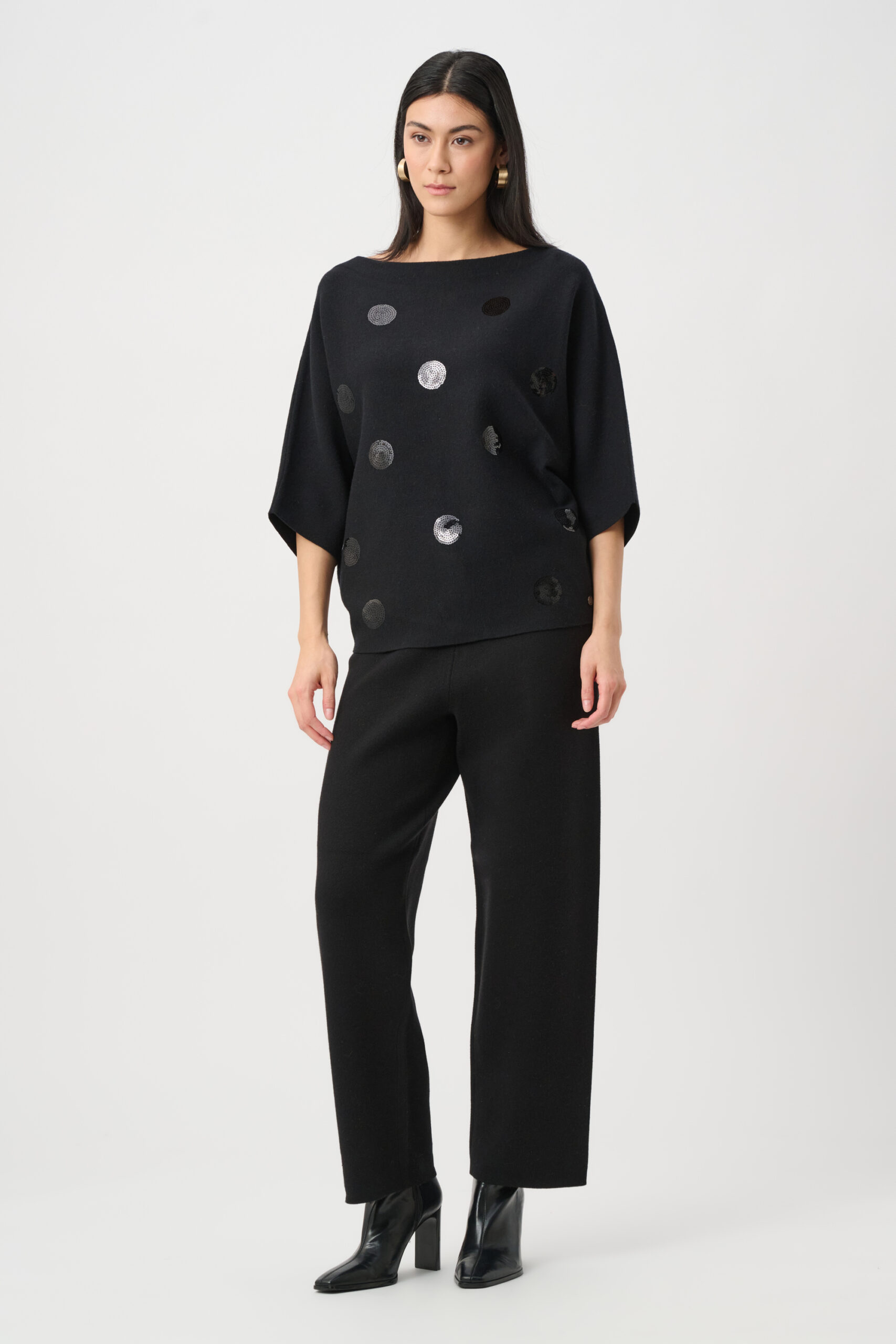 Joseph Ribkoff Brushed Viscose And Nylon Boxy Embroidered Sweater