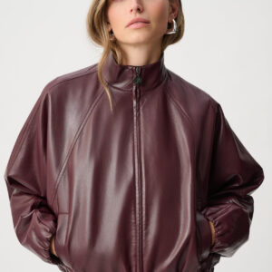 Joseph Ribkoff Leatherette Mock-Neck Bomber Jacket