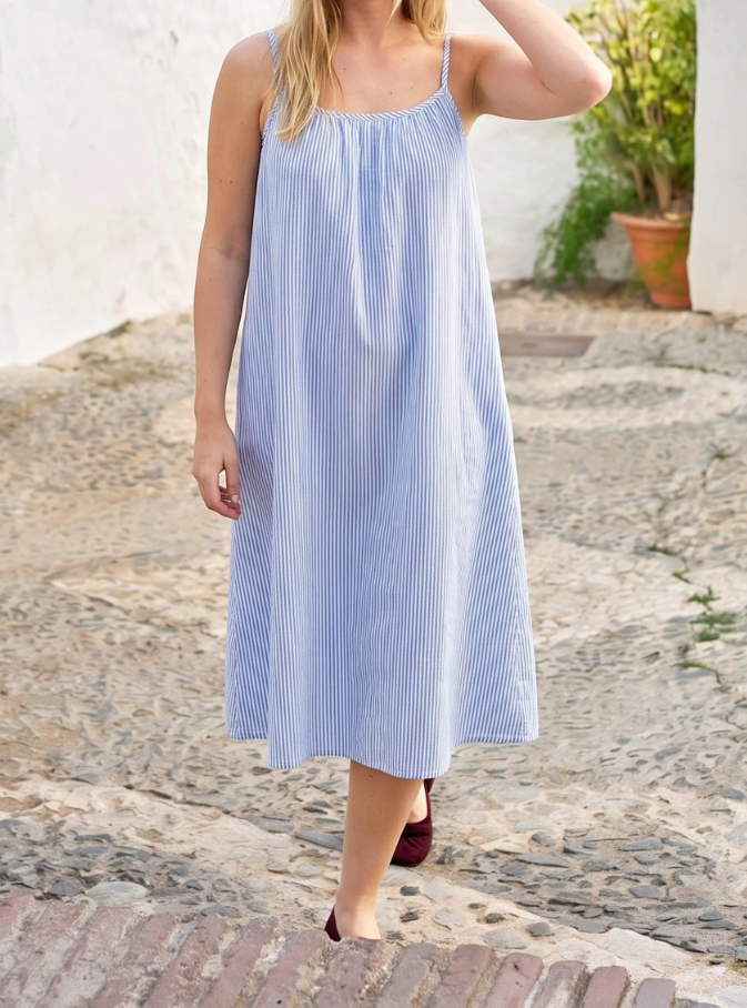 Black Colour Catherine Strap Dress - Light Blue