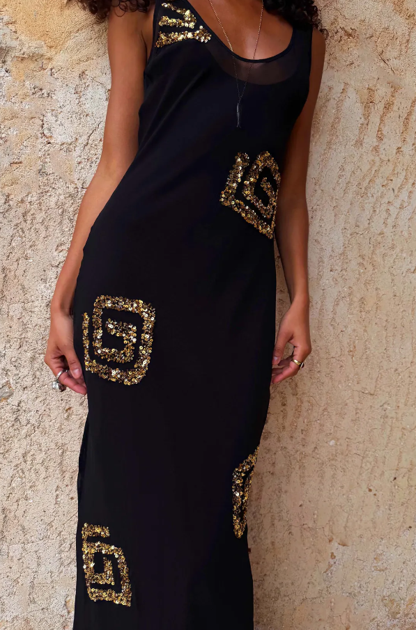 Never Fully Dressed Black & Gold Simona Dress