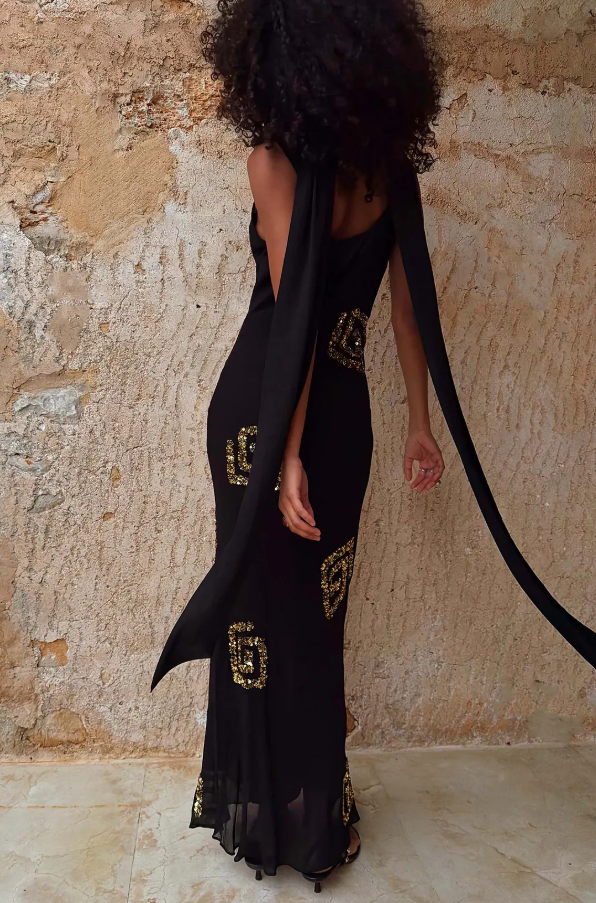 Never Fully Dressed Black & Gold Simona Dress