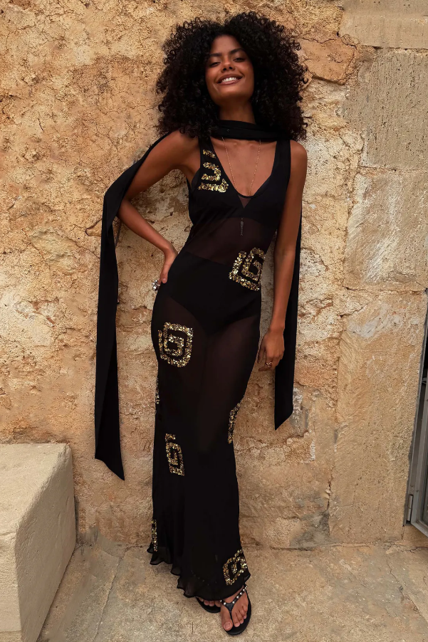 Never Fully Dressed Black & Gold Simona Dress