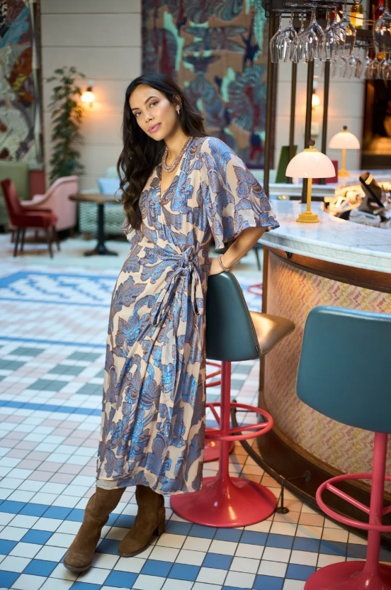 Black Colour Kenzie Wrap Dress - Blue
