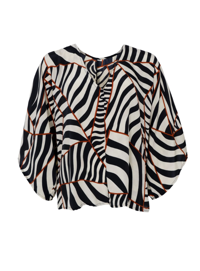 Black Colour Luna Kaftan Blouse - Mosaic Black