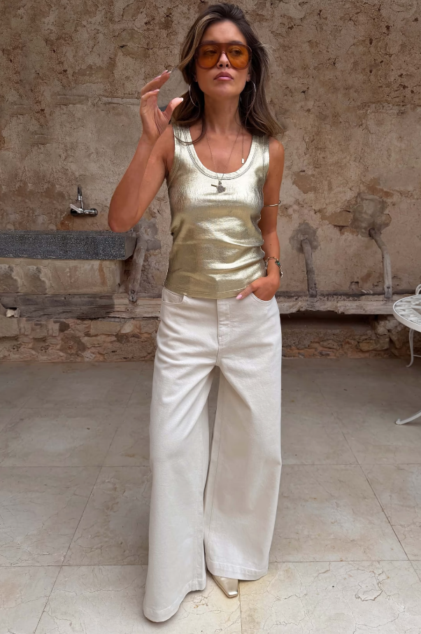 Never Fully Dressed Gold Metallic Scoop Neck Tank