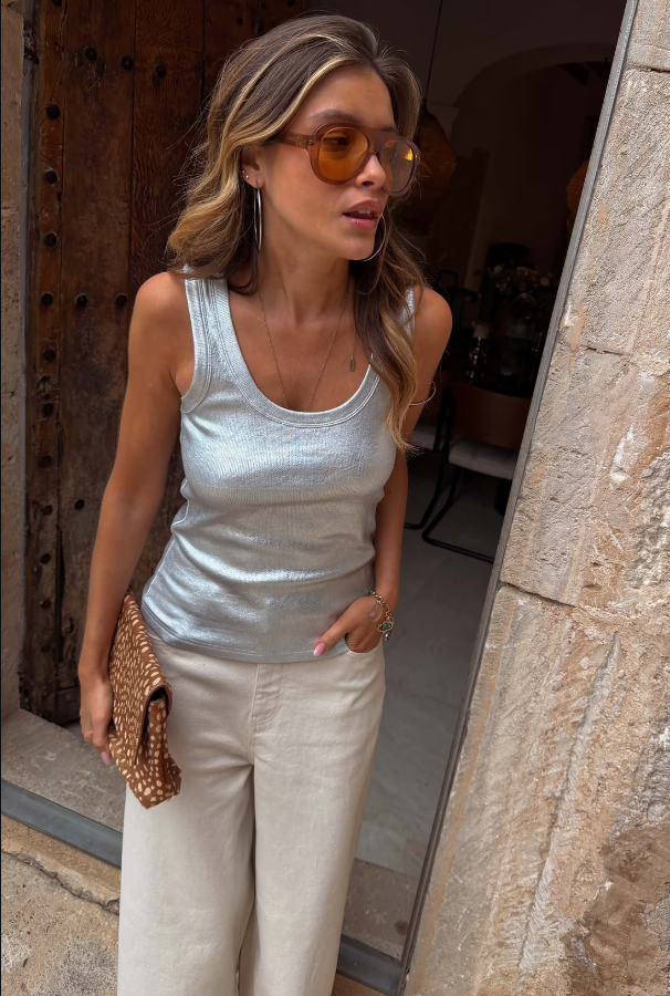 Never Fully Dressed Silver Metallic Scoop Neck Tank