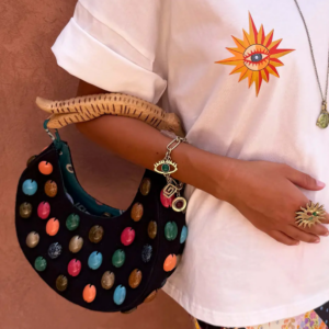 Never Fully Dressed Black Stone Beaded Bag