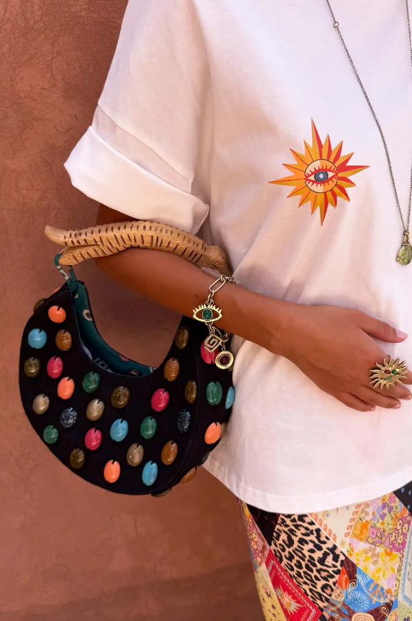 Never Fully Dressed Black Stone Beaded Bag