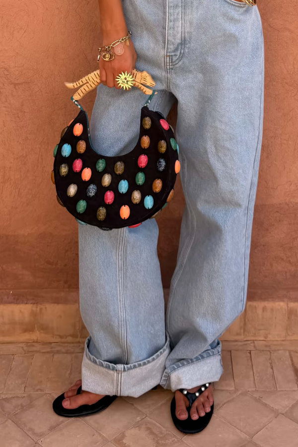 Never Fully Dressed Black Stone Beaded Bag
