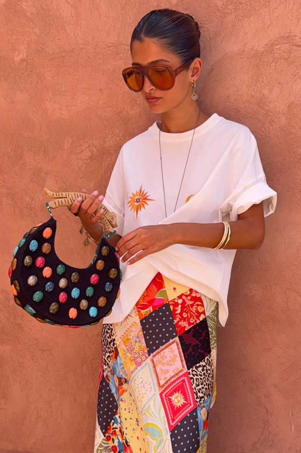 Never Fully Dressed Black Stone Beaded Bag